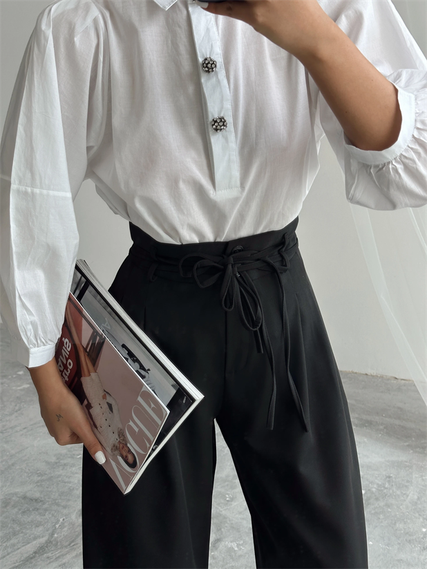 Beli İp Ve Lastikli Palazzo - Siyah