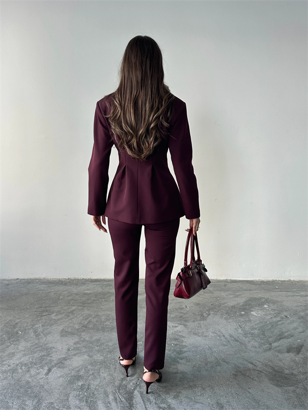 Beli Lastikli Çımalı Pantolon  - Mürdüm