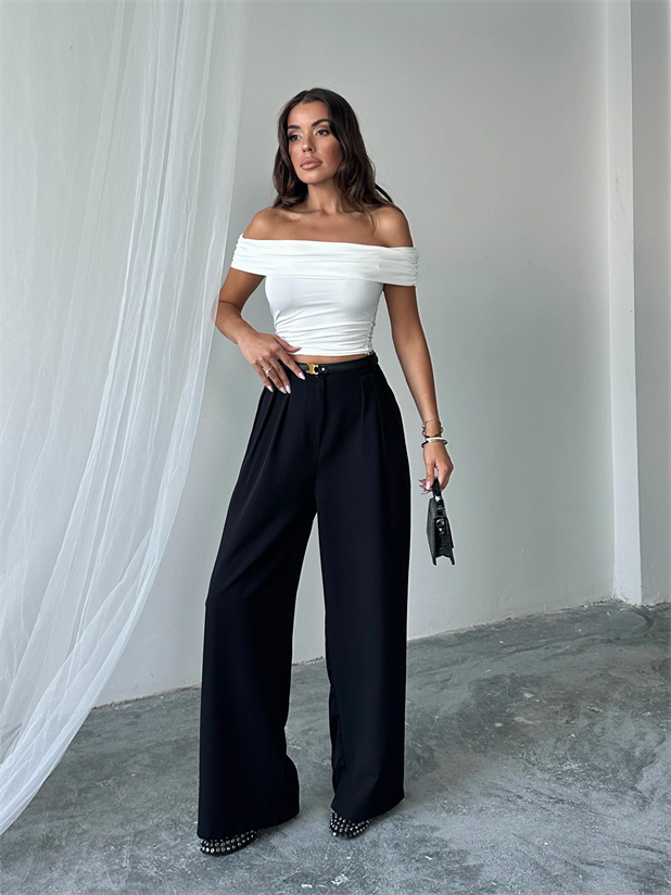 Üç Pile Palazzo Pantolon - Siyah