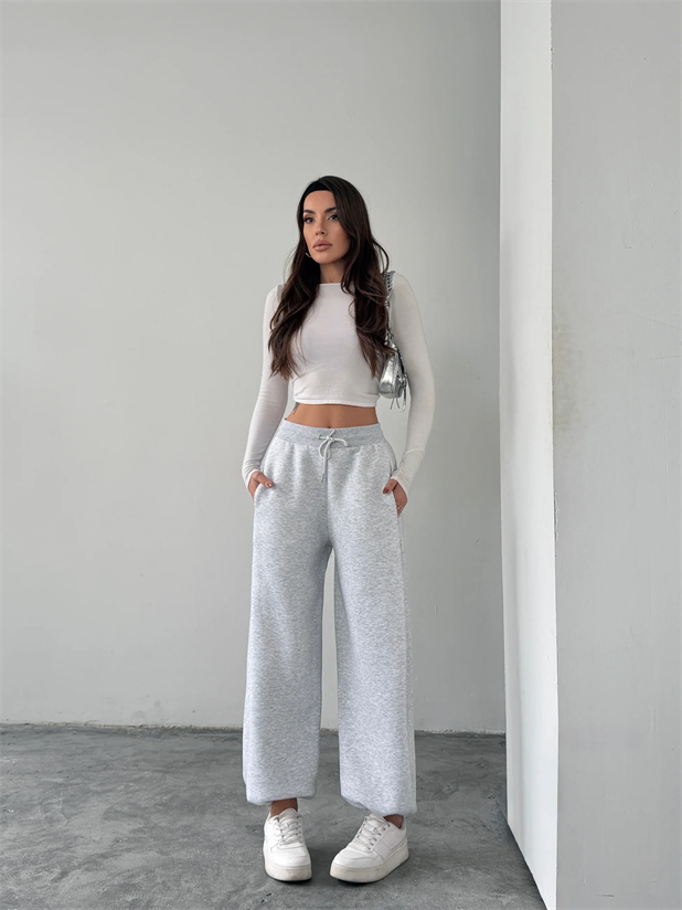 Paça Büzgülü Şardonlu Eşofman - Gri