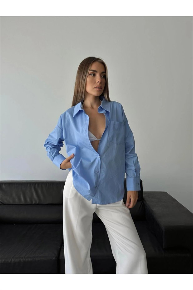 İvy Poplin Gömlek Mavi - Mavi
