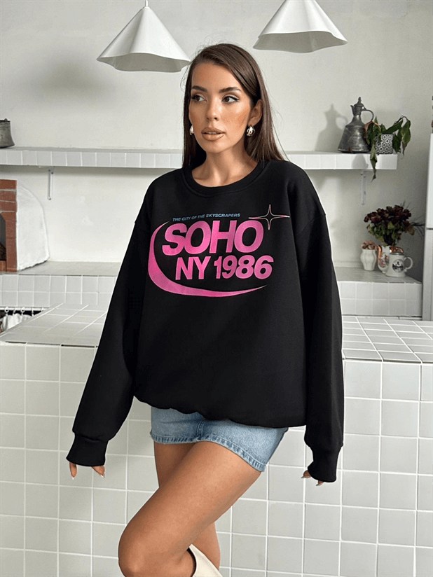 Soho Baskı Sweatshırt - Siyah