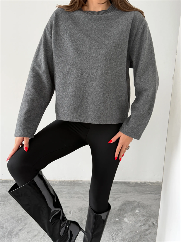 Yaka Ribana Detay Sweat - Füme