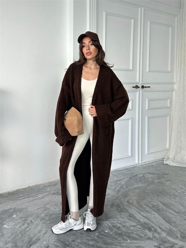 Oversize Uzun Hırka - Kahverengi