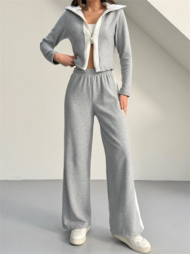 Çift Fermuarlı Selanik Takım  - Gri