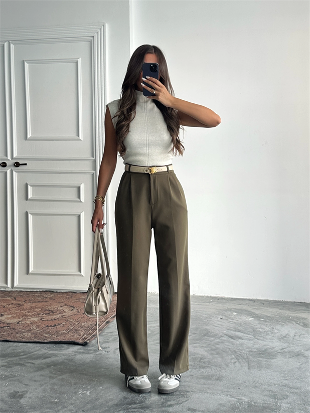 My Palazzo Kumaş Pantolon - Haki Yeşil