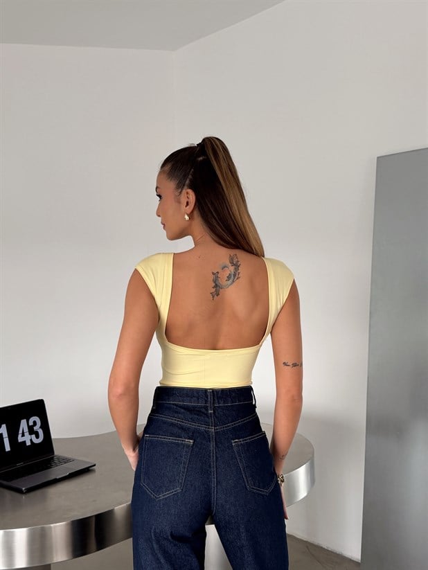 Sırt Dekolte Dalgıç Bluz - Sarı