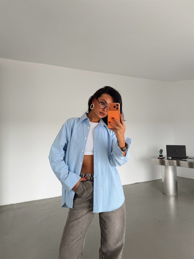 Oversize Poplin Gömlek - Bebe Mavi