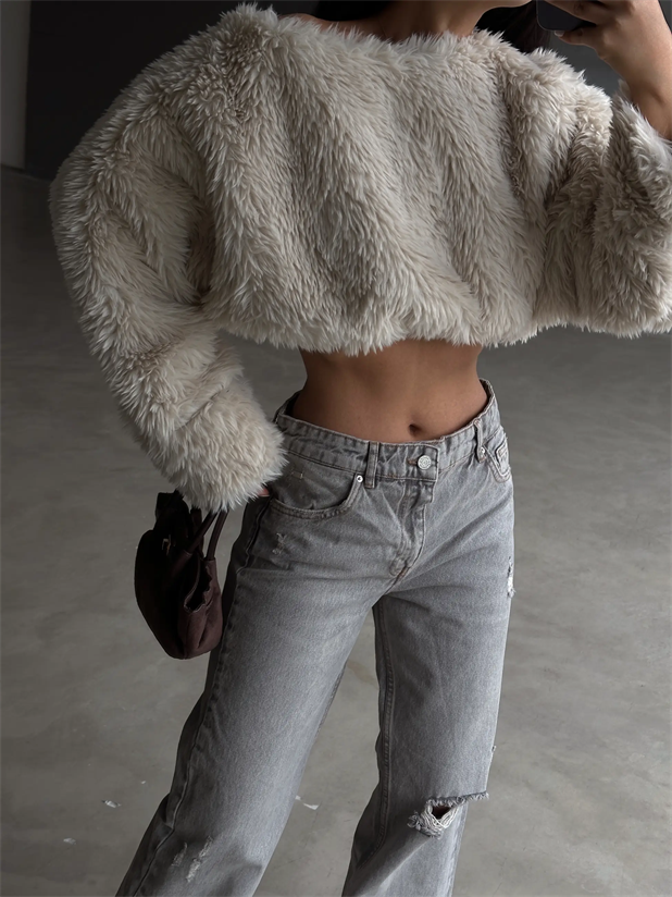 Peluş Crop Kazak Taş - Taş