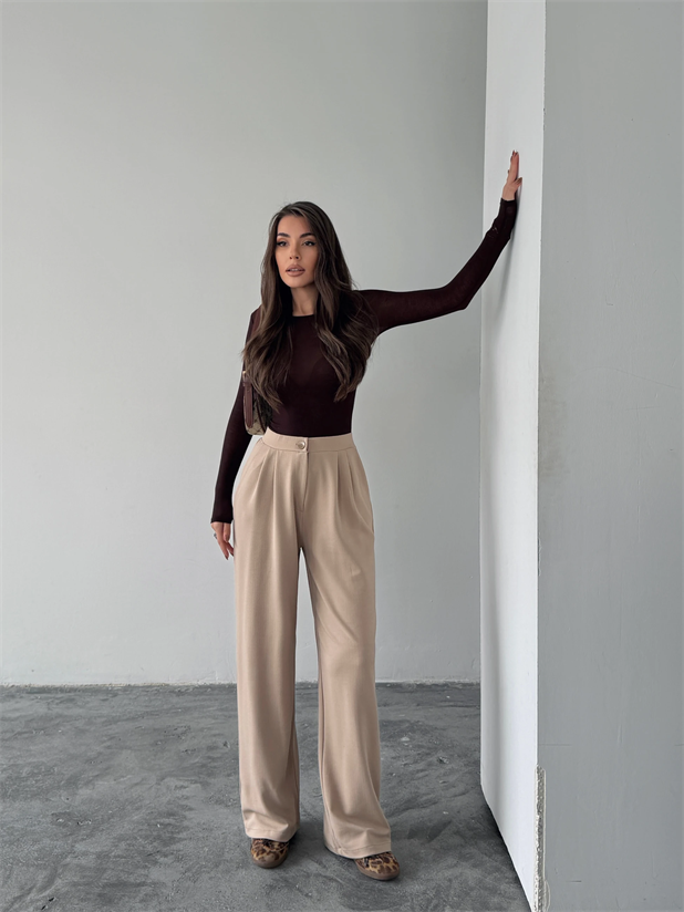 Pileli Jakar Palazzo Pantolon  - Bej