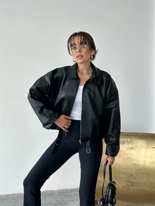 Bomber Deri Ceket - Siyah