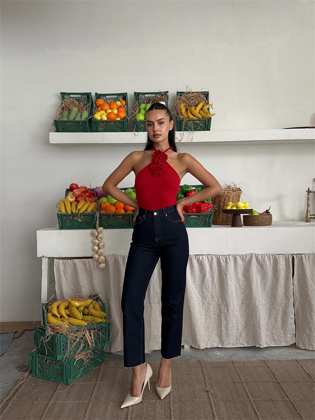 Darell Gül Detay Bodysuit Kırmızı - Kırmızı