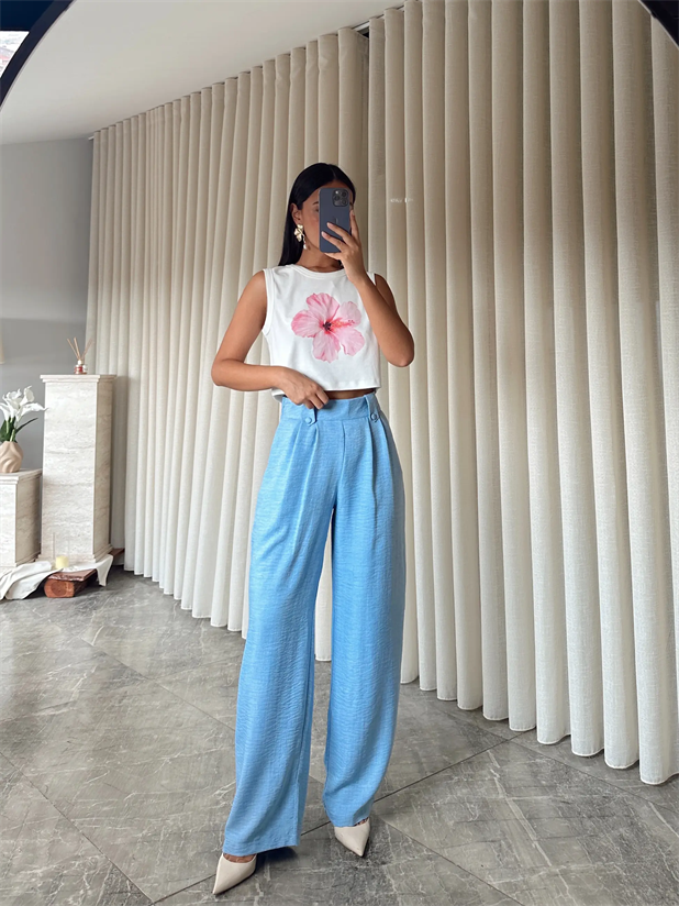 Apoletli Keten Palazzo  - Bebe Mavi