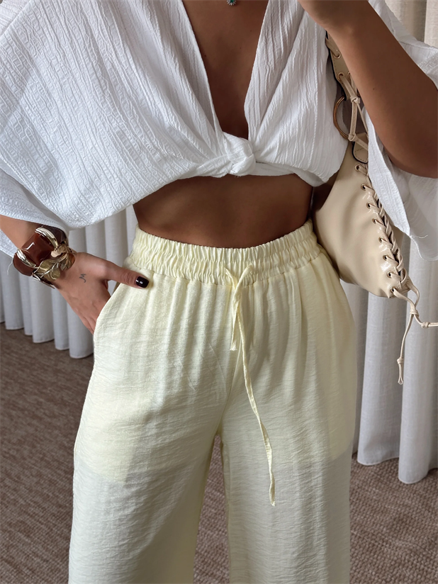 Astarlı Bol Paça Pantolon - Sarı