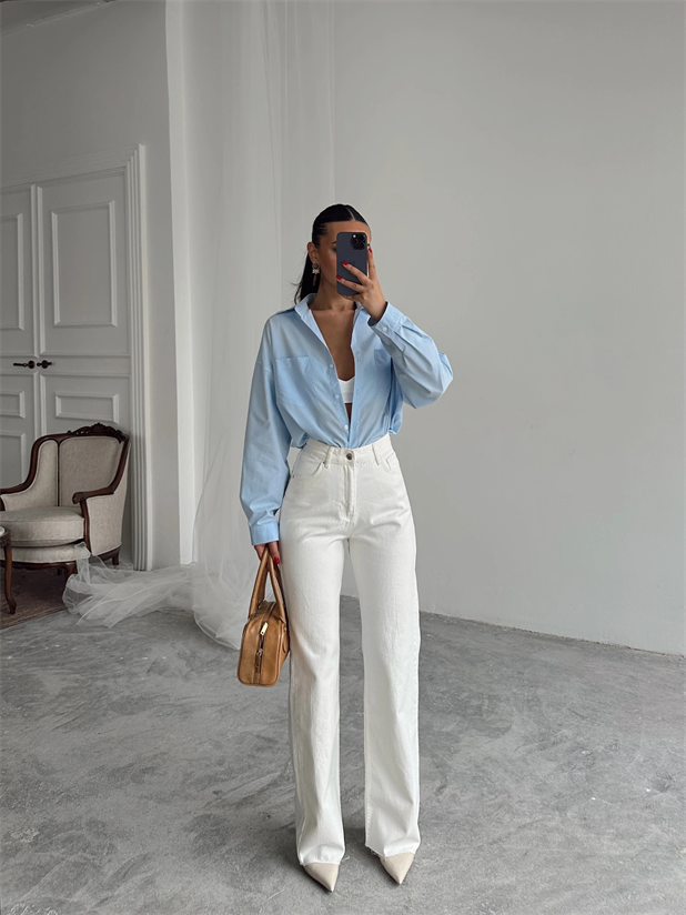 Massimo Paça Kesik Palazzo Jean - Beyaz