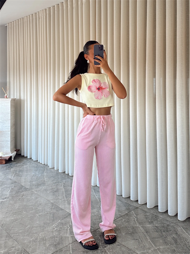 Çizgili Pantolon - Pembe