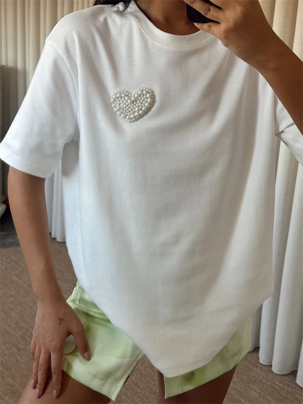 İnci Detay Oversize Basic - Beyaz