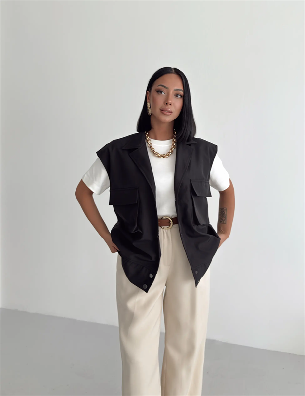 İnva Cepli Yelek Siyah - Siyah