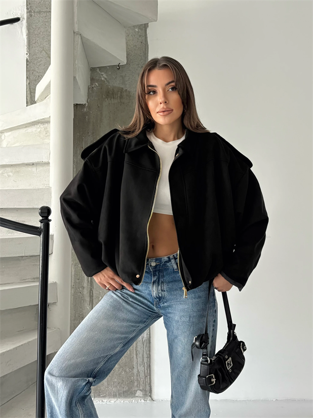 Bomber Süet Ceket - Siyah