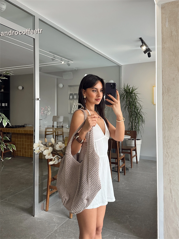 Örgü Çanta - Vizon