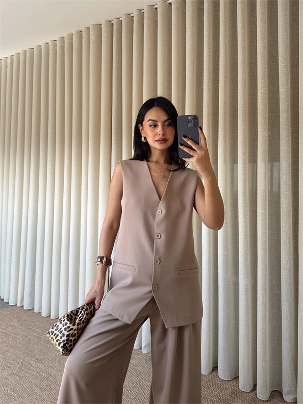 Taila Dört Düğme Yelek Vizon - Vizon