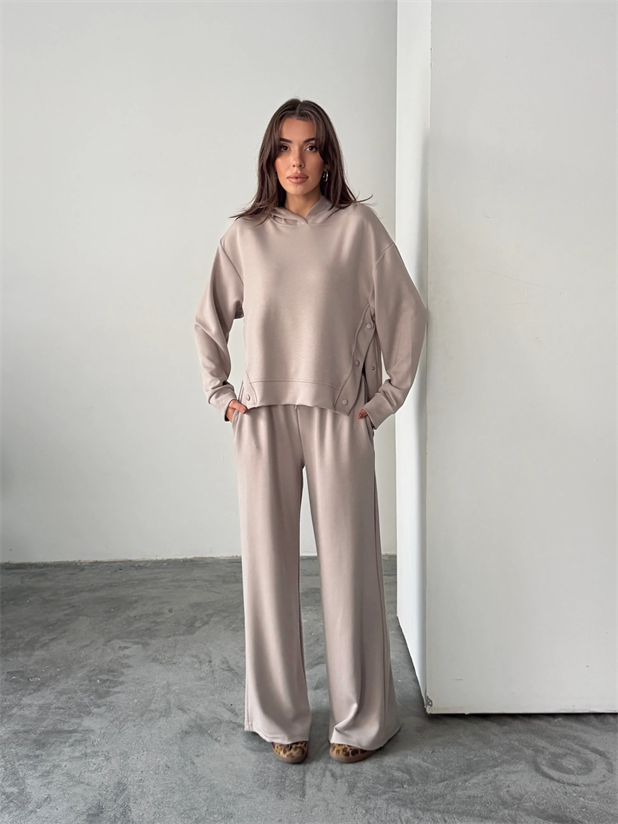 Çıt Çıt Detaylı Kapüşonlu Takım  - Taş