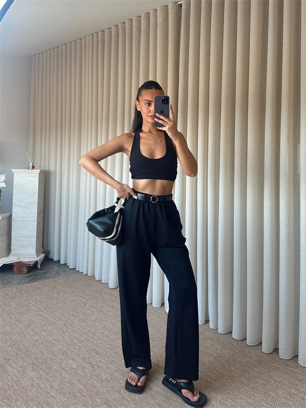 Deri Kemerli Eşofman - Siyah