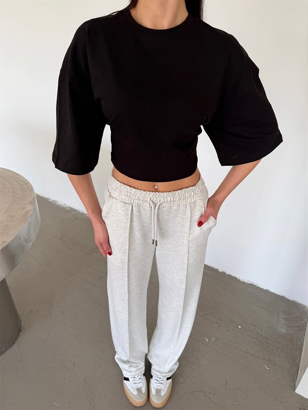 Çımalı Bol Paça Eşofman - Gri