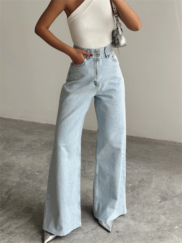 Geniş Kemerli Baggy Jean  - Buz Mavi