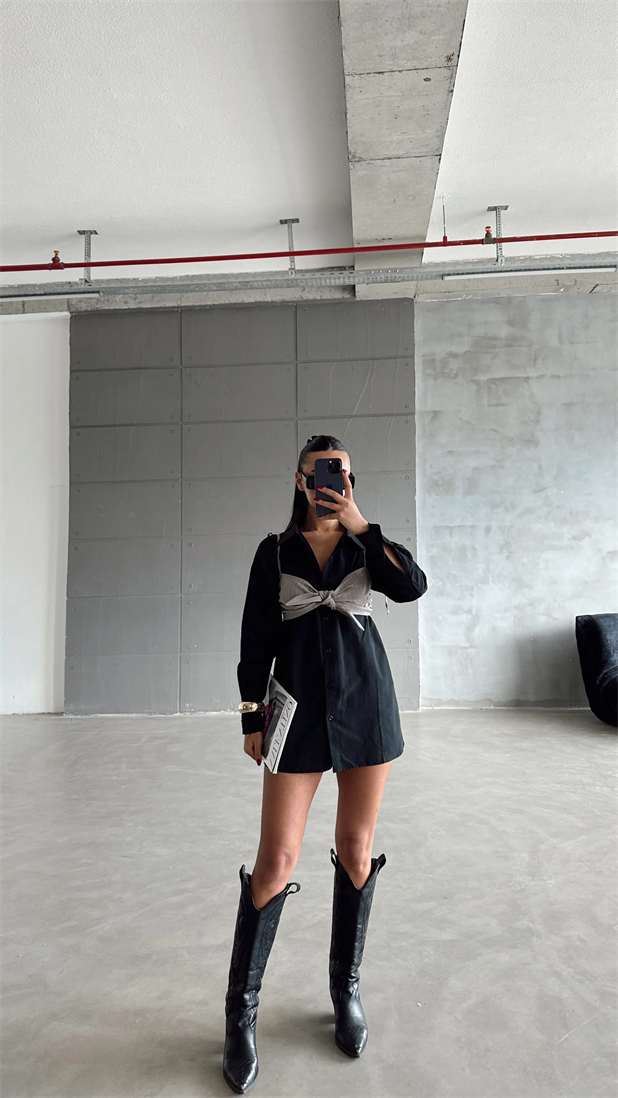 Sally İkili Büstiyer Gömlek Takım Siyah-Gri - Siyah