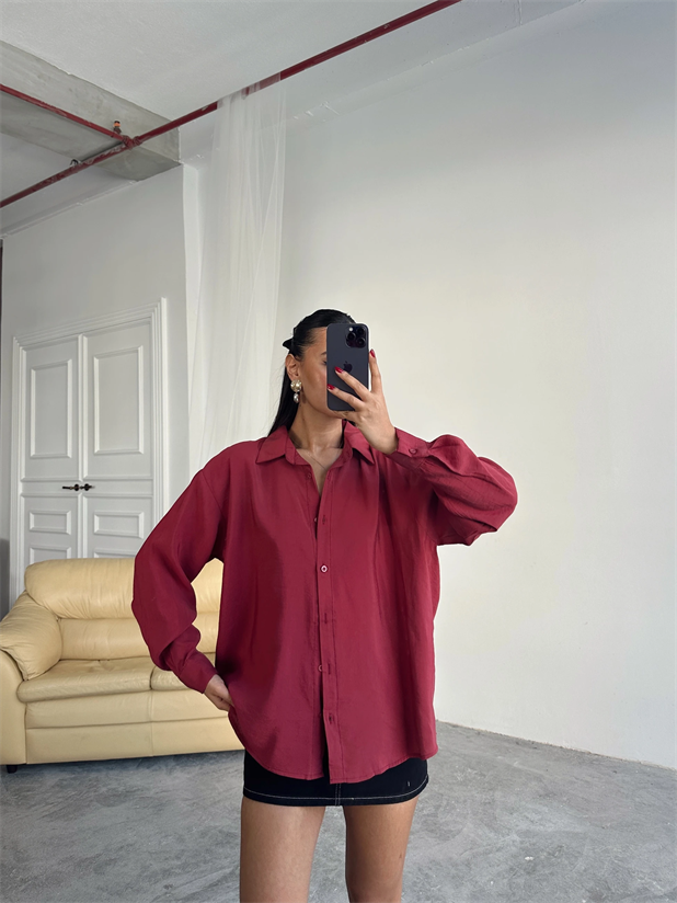 Oversize Modal Gömlek - Bordo