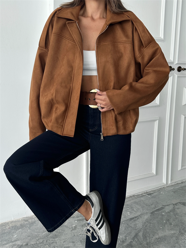 Bomber Süet Ceket - Taba