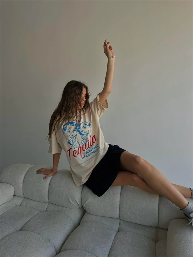 Tequila Baskılı Tshirt Bej - Bej