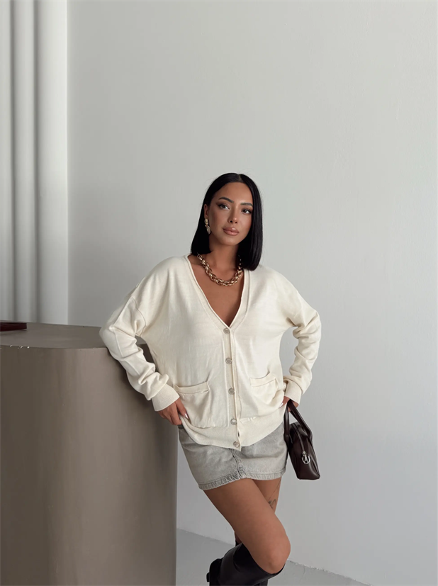 Sirena Cepli Triko Hırka Ekru - Ekru