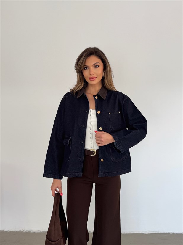 Garnili Denim Ceket - Lacivert