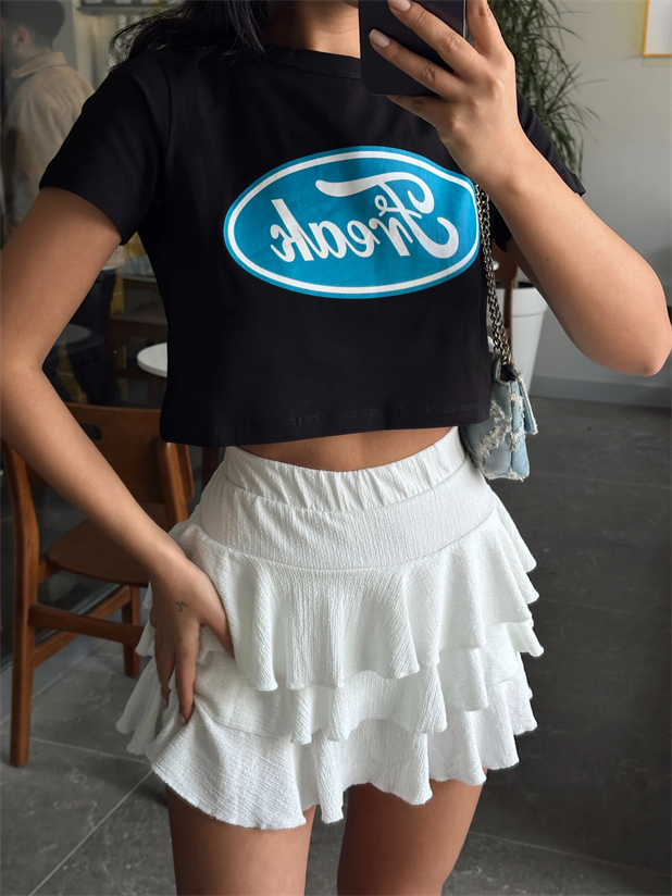 Freak Baskılı Crop Basic - Siyah