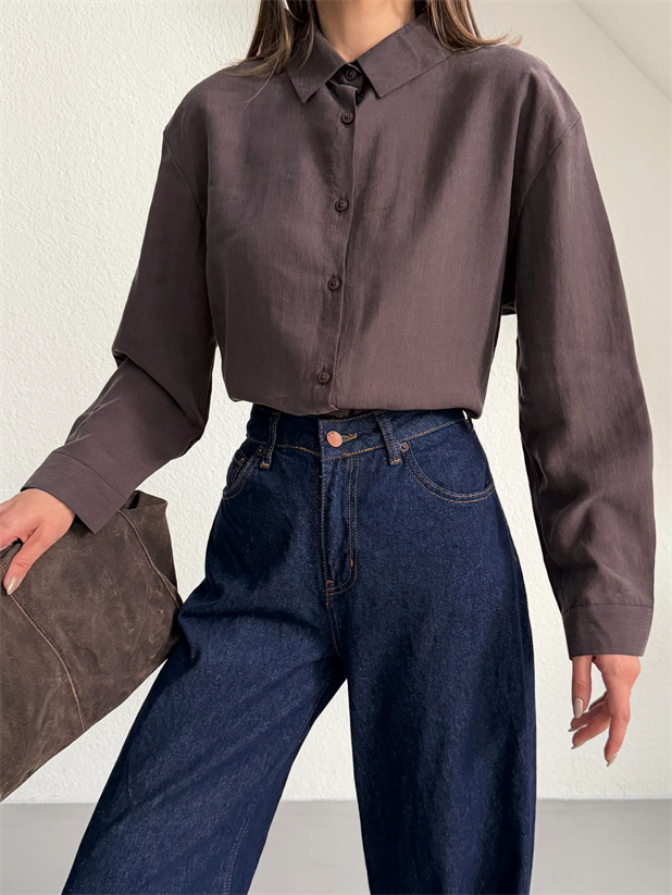 Tensel Gömlek - Kahve