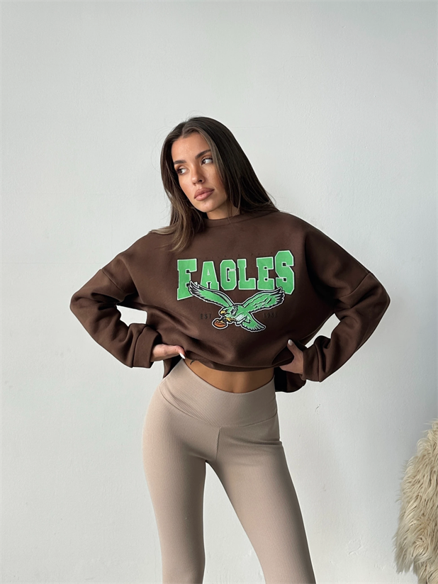Eagles Üç İplik Oversize Sweat Kahverengi - Kahverengi