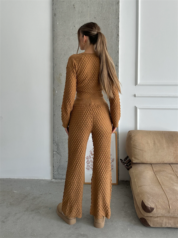 Damla Ajur Triko Pantolon Taba - Taba