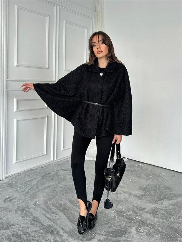 Kırçıllı Kaşe Panço  - Siyah