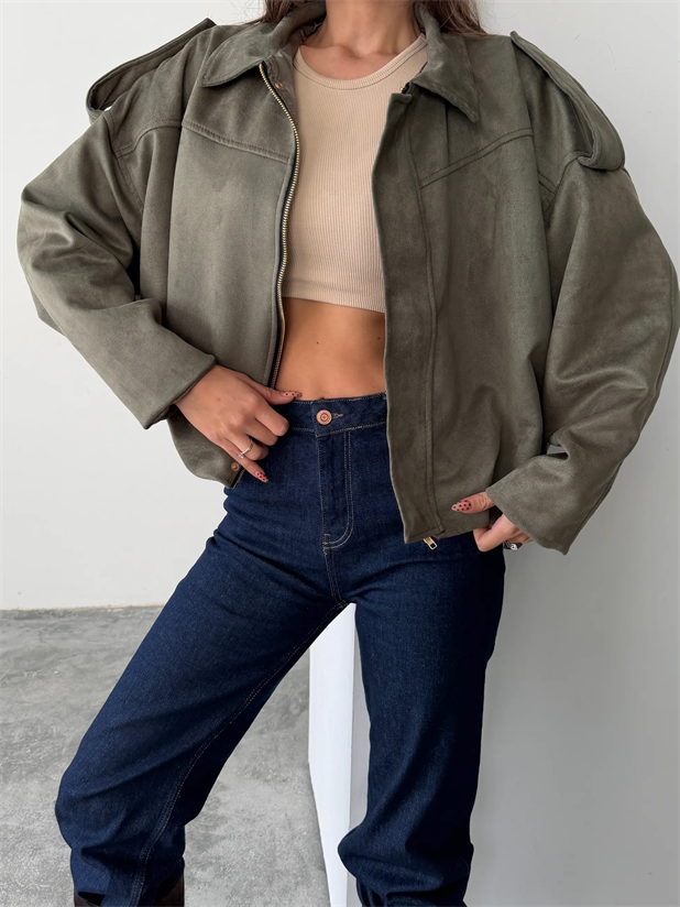 Bomber Süet Ceket - Haki