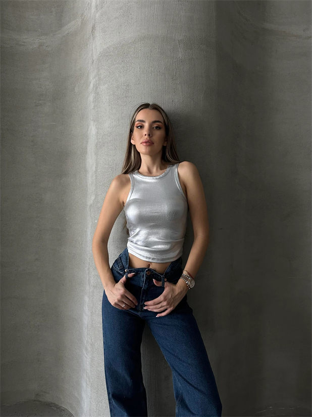 Lily Varaklı Crop Silver - Gümüş