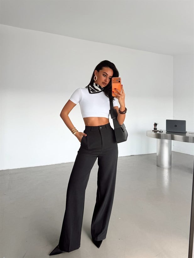 Pilesiz Palazzo Pantolon - Siyah