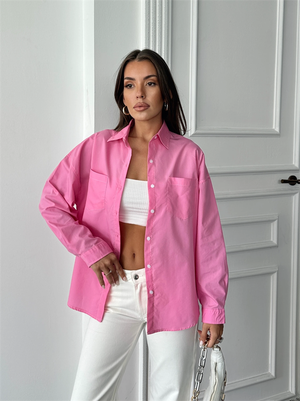 Süs Dikiş Detay Gömlek - Pembe