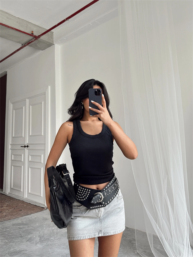 Liza Basic Crop Siyah - Siyah