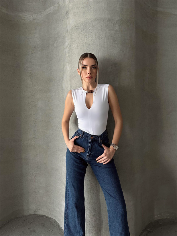 Janell Kemer Detay Bodysuit Beyaz - Beyaz