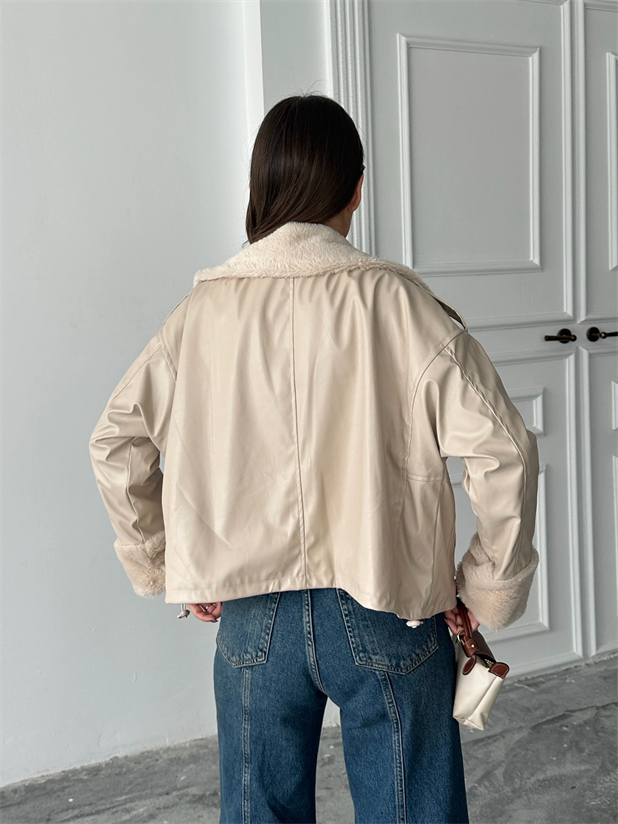 Kürklü Deri Mont - Taş