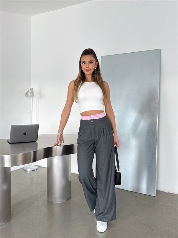 Beli Çizgili Kumaş Pantolon - Antrasit