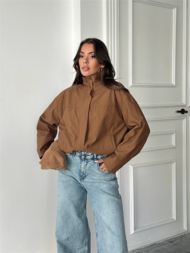 Gizli Fermuarlı Paraşüt Ceket - Taba