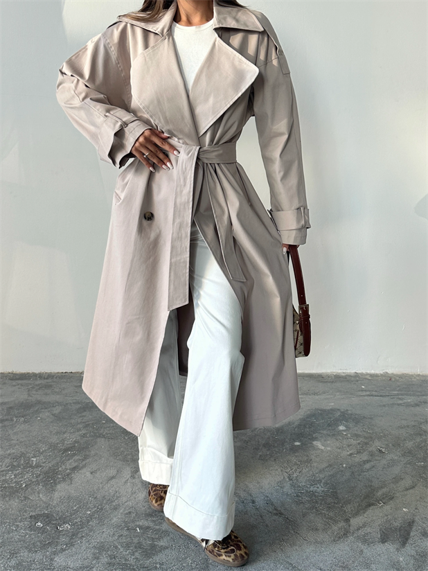 Kemerli Trençkot Bej - Bej